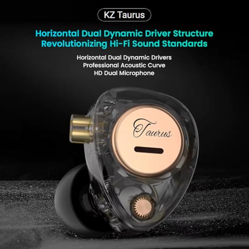 Image of KZ Taurus in-Ear Monitor Wired IEM with Mic, Dual 8mm Dynamic Drivers, Silver-Plated Detachable Cable, 2-Pin Detachable Design, Studio-Grade Hi-Fi Sound for Music, Gaming & Calls (Mic, Black)