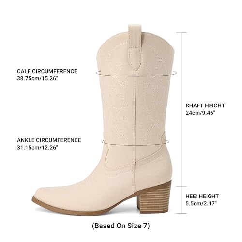 Image of DREAM PAIRS Cowboy Boots for Women Cowgirl Western Boots Fashion Embroidery Stitched Chunky Heel Mid Calf Boots