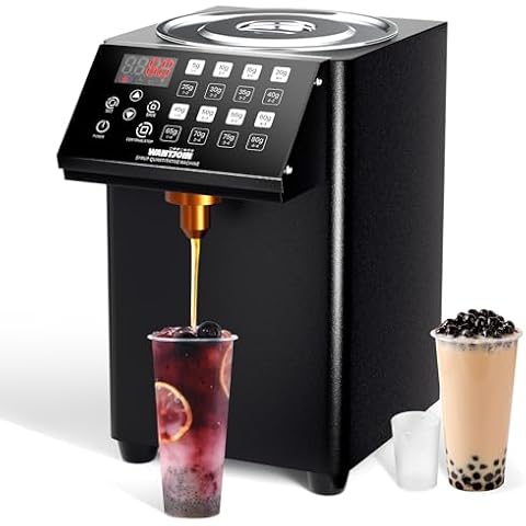 WantJoin Automatic Fructose Dispenser for Commercial, Stainless Steel Syrup Dispenser for Bubble Tea Equipment, Fructose Quantitative Machine with Measuring Cup, 8.45QT, Black Cover