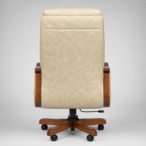 Image of Lakdi Premium Executive Revolving Office Chair | Tufted Leatherette Upholstery | Wooden Armrests & Base | Ergonomic High Back Director Chair | 5 Year Warranty | Free Assembly