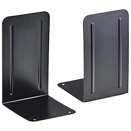 Acrimet Metal Bookends, Non-Skid Book Stand for Shelves, Heavy Duty Book Stopper, 6-7/8″ H x 4″ W x 4-1/2“ D, Black, 1 Pair