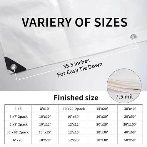 Tarpal 0000005 8'X10' White Tarp Waterproof 7.5 Mil Medium Duty All Purpose Poly Tarps Cover Waterproof,Snow Proof Uv Protection,Rip And Tear Proof,Poly Tarpaulin thumb #4