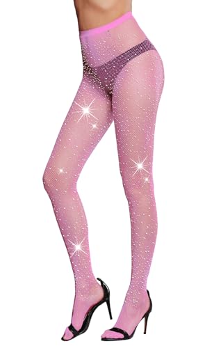 Image of FANCAME Sparkly Fishnet Tights Women's Mesh Pantyhose Rhinestone Glitter Party Fishnet Stockings