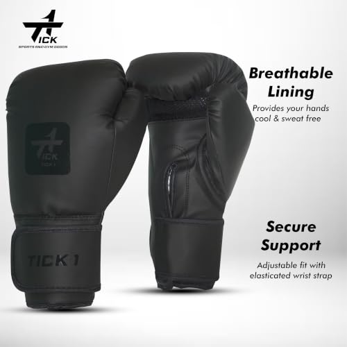 Image of Boxing Gloves for Men & Women, Punching Gloves for Training & Heavy Bag Punching with Moulded Foam Padding. Durable PU Material with Secure Velcro Wrist Support (Black, 14 oz)