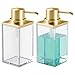mDesign Modern Square Plastic Refillable Soap Dispenser Pump Bottle for Bathroom Vanity Countertop, Kitchen Sink - Holds Hand Soap, Dish Soap, Hand Sanitizer, Essential Oils - 2 Pack - Clear/Gold