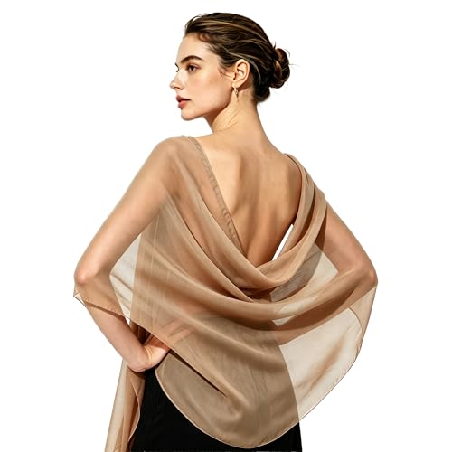 Étole Femme en Mousseline de Soie, Châle Long pour Mariage & Robe de Soirée, Foulard Pashmina Doux et Léger, Écharpe Festive pour Cérémonie,Champagne
