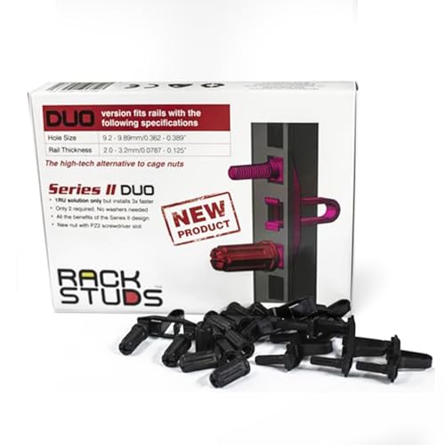 Rackstuds - DUO50 1RU Series II Rack Mount Solution - Effortless Cage Nut & Screw Alternative, Essential Network Rack Studs Network Tools, Safest Server Rack Solution, Hardware Nuts, 50-Pack Universal