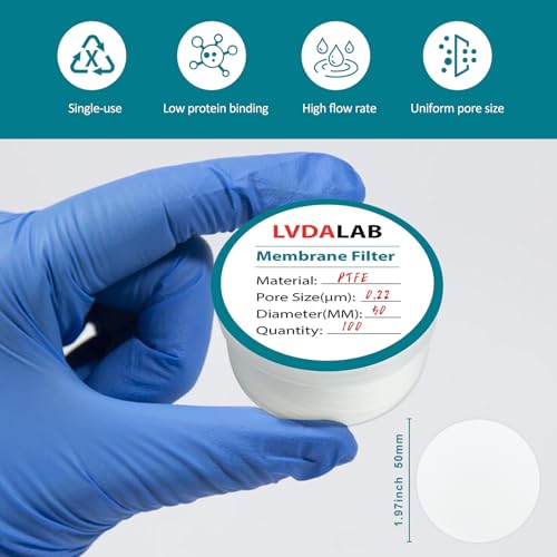 Image of PTFE Membrane Filter, Hydrophilic Membrane Disc Filters, 50 mm Diameter, 0.22m Pore Size,Pack of 100-Non Sterile