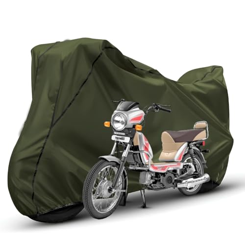 Image of Waterproof Bike Body Cover Compatible with Tvs XL100 Dustproof Scratchproof - Motorcycle Cover for Two Wheeler, Outdoor Full Cover with UV, Duty, Rain Protection (Olive with Black)