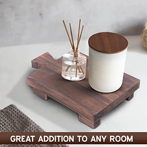 Wood Pedestal Riser | Wooden Soap Stand For Bathroom Or Kitchen Decor | Wooden Dish Soap And Perfume Holder Tray | With Anti-Slip Grip Feature - Dark Brown Walnut #TOP1