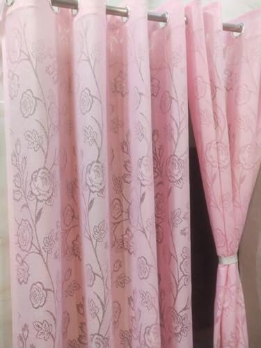 Image of Aroma Brand Tissue Transparent Fancy Sheer Polyester Curtains for Door- Pack of 1 (Long Door - 9 Feet, Baby Pink - Rose)