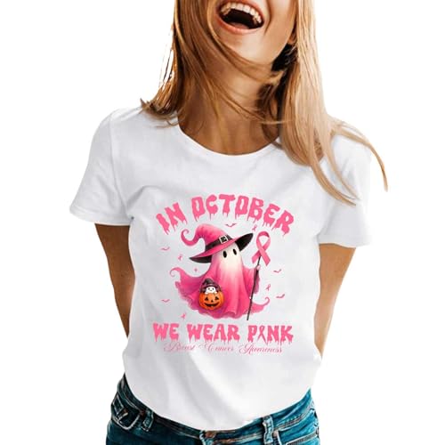 T-shirt cancer du sein pour femme haut d'été décontracté imprimé col rond