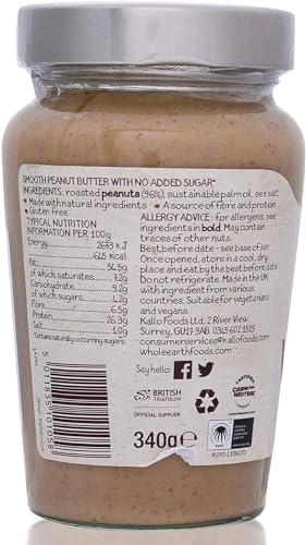 Whole Earth Organic Smooth Peanut Butter No Added Sugar (340g) image 5