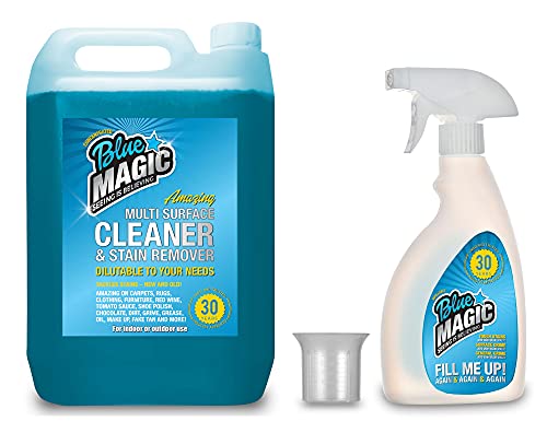 Blue Magic 5ltr with Empty Trigger Bottle and Measuring Cup Multi Purpose Cleaner Concentrate makes up to 1000 RTU 500ml Bottles
