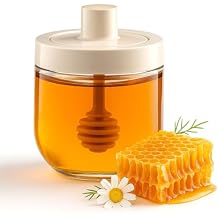 carrotez Honey Jars with Dipper 12oz Glass Jar with No-Twist Lid for Kitchen Counter