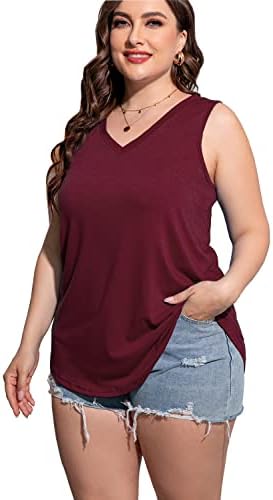 CARROTMOB Plus Size Tank Tops for Women Summer Sleeveless Loose Fit V Neck Tshirts 1X-5X