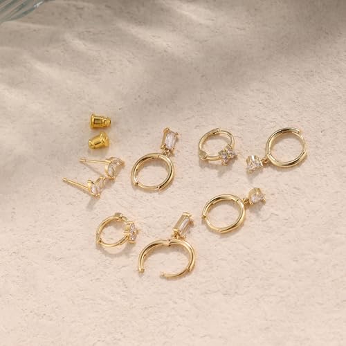 Image of Gold Earrings for Women, 14k Gold Plated Dangle Huggie Earrings for Women Trendy Dainty Gold Hoop Earring Stacks Hypoallergenic Pearl Chain Drop Cartilage Earring Fashion Womens Jewelry