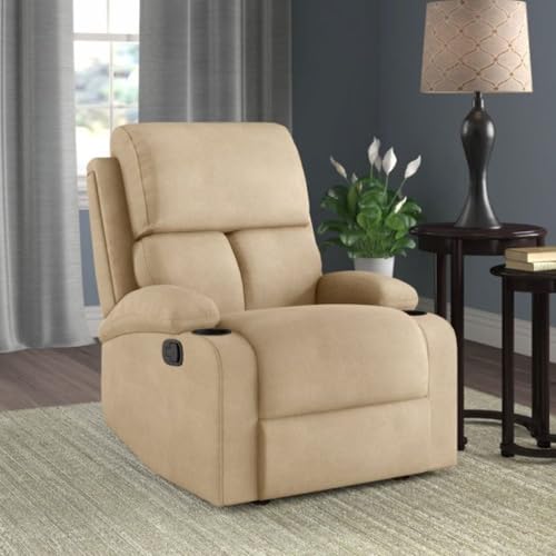 Image of Torque Fabio 1 Seater Fabric Manual Recliner with Cup Holder Beige | Modern Recliner Chair for Home Office Study | 37 x 31 Inches | 1 Year Warranty