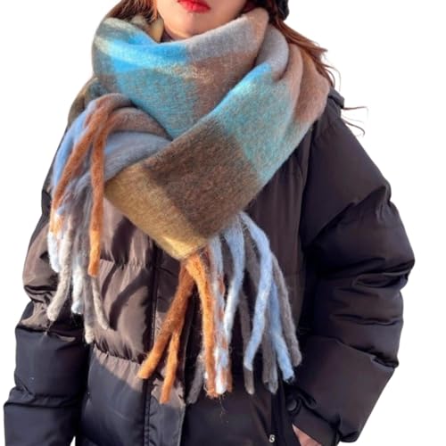 Winter Scarf For Women 2024 Colourful Check Pattern And Long Thick Fringes Warm Winter Lightweight Scarf .Xx13