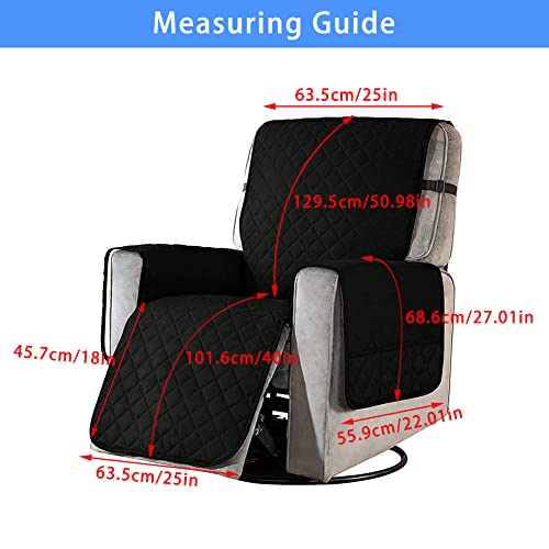 Recliner Cover, Reversible Quilted Recliner Sofa Cover Couch Cover Slipcovers Oversized For Living Room, Water Resistant Washable Furniture Protector With Elastic Straps For Kids, Dogs, Pets (Black) #TOP2