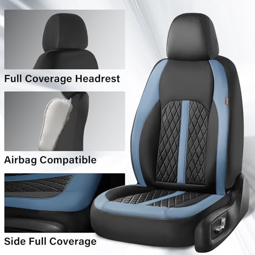Image of Coverado Universal Leather Seat Covers Full Set for 5 Seats - Waterproof, Durable All-Weather Protector for SUV, Pickup Truck, Sedan, Blue&Black
