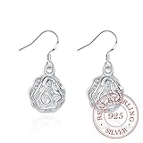 LYGXWJFC Pendientes Largos de Plata de Ley 100% con Forma de Rosa para Mujer, joyería de Compromiso y Boda, Regalo