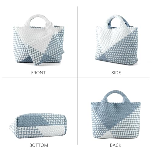 Image of Woven Bag for Women, Neoprene Tote Bag Summer Beach Handbag Purse Retro Handmade Travel Shoulder Bag Set