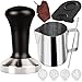 51mm Tamper Presse-moutures Presse à Café en Acier Inoxydable 51 Presser Machine à Expresso Porte-Filtre Barista Accessoire avec Tapis de Cafe, Pot à lait, Serviette Barista et Stylo Barista