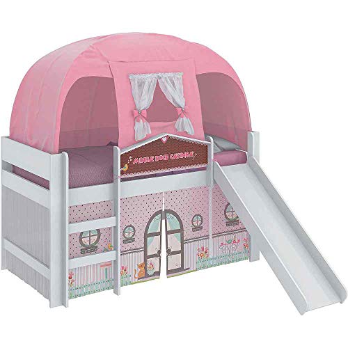 Cama Infantil Barraca com Escorregador Casinha Play Branco/Rosa - Pura Magia