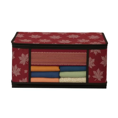 MIVUS Cloth Organizer for Wardrobe | Foldable Clothes Storage Bag with Zip & Transparent Window | Saree, Blanket, Quilt & Garment Storage Cover | Non-Woven Fabric (1, Maroon)