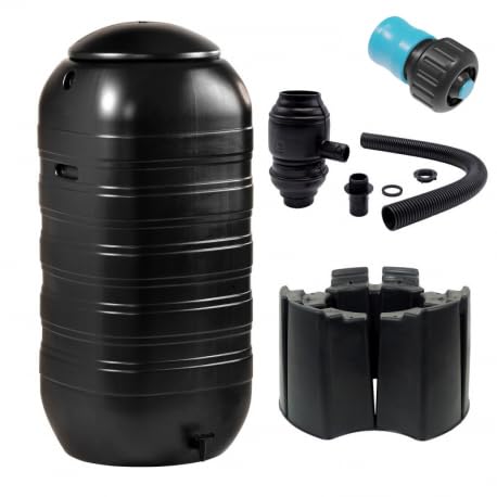 Set Regentonne, 250 l, mit Fuß, Rinnenanschluss und Schnellkupplung (schwarz)
