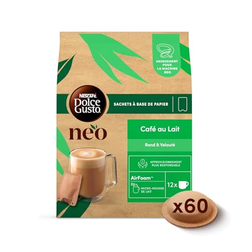NEO Café au Lait - 60 Dosettes de café (5 boîtes de 12 dosettes) Compatibles uniquement avec les machines à café NESCAFÉ® Dolce Gusto® NEO