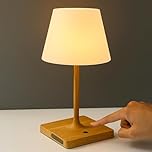 ZEONX Waterproof Rechargeable Table Lamp, 5200mAh Cordless Battery Operated LED Night Light with 3 Color Temperatures & Dimmable Touch Control – for Shower, Bathroom, Patio, Camping – Wood Grain