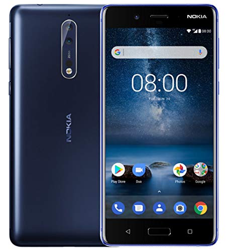 Nokia 8 TA-1012 64GB Single Sim GSM Unlocked Android Phone w/Dual 13MP Camera - Tempered Blue