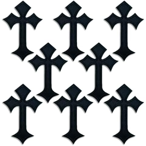 Cross Patches Iron On Cross Embroidery Applique Patch, DIY Decor Patches for Clothing Jeans Jackets Backpacks Hats Shirts (8 Pieces Black) Cover