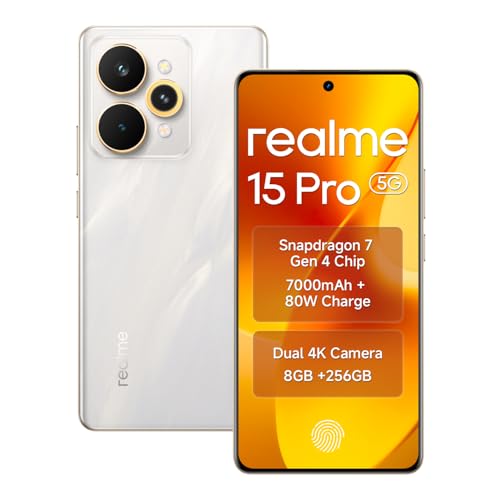 Image of realme 15 pro 5G Smartphone 8GB RAM 256GB ROM Snapdragon 7 Gen 4, 6.8 Inch Display 144Hz, 7000mAh Battery 80W Fast Charge IP69 Waterproof 4K AI Camera Silver