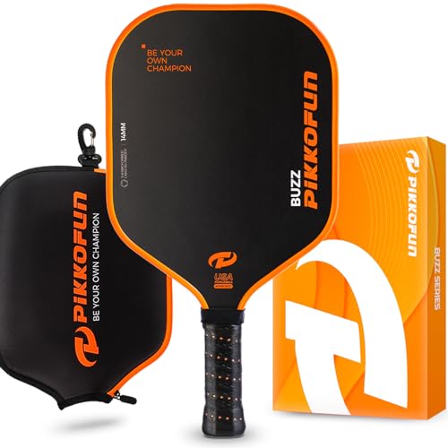 PIKKOFUN Carbon Fiber Pickleball Paddles - 14mm Thermoformed Carbon Pickleball Paddle - All Around USAPA Approved Pickleball Paddle for All Skill Level - Premium Gift Box & Paddle Cover Included