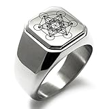 Tioneer Jewelry | Stainless Steel Symbol Initial Ring | Square Flat Top Ring for Men & Women | Stainless Steel Jewelry, Silver - Metatron's Cube, Size 11