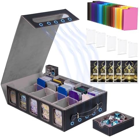 5 Row Trading Card Storage Box,MTG Commander Deck Box with Window Dice Tray for Toploarders, Black Grey