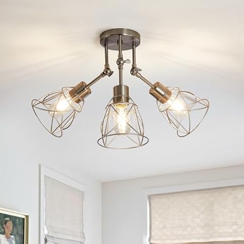 HDASIC 3-Light Ceiling Fixture with Wrought Iron Lampshade Cover
