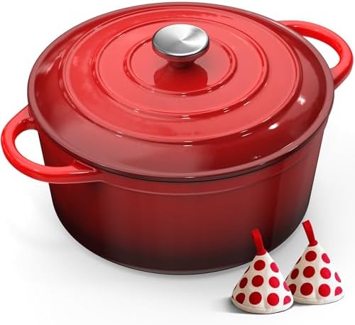 Cocotte Fonte - 26cm Rouge Faitout Marmite Four Hollandais avec C...