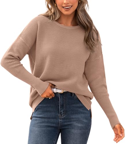 Image of BTFBM Fall Sweaters for Women 2026 Casual Long Sleeve Sweater Striped Loose Fit Pullover Tops