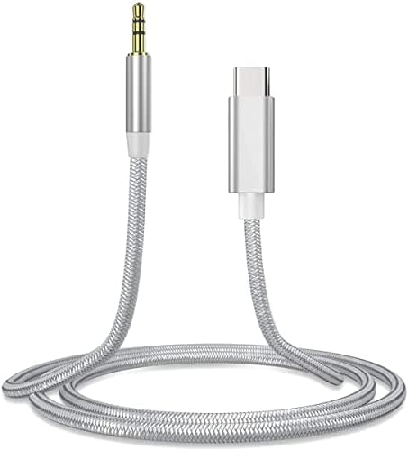 USB C to 3.5mm Audio Aux Jack Cable,USB Type C Adapter to 3.5mm Headphone Adapter Dongle Cable Cord Car Compatible with Samsung Galaxy S21/S20/Google Pixel 2/3XL/Huawei P40/P30/iPad/Xiaomi (silver)