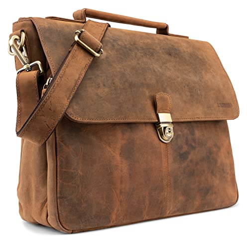 Image of LEABAGS Leather Briefcase | Genuine Leather Laptop Bag 15 inch | Shoulder Strap | Messenger Bag | Work Bag | Teacher Bag