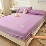 Hoisy Set de 3 Piezas Sabana Bajera Fibra Láctea Elastica, Color Sólido, 120 x 200 CM + 2 Fundas de Almohada, Sábana Ajustable Púrpura