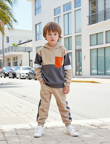 Image of Boys Clothes Long Sleeve Color-blocked Hoodie Top and Pants 2PCS Winter Sweatsuits Fall Boys Outfits 2-8 Years