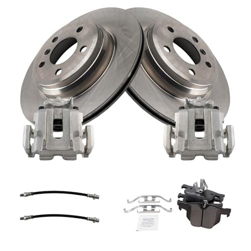 Image of TRQ Rear Brake Pad and Rotor Set Semi Metallic Rotors Calipers Compatible with 2012-2013 BMW 335i