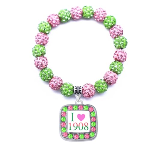 Image of Graduation Sorority Bracelet Pink and Green Bead Bracelet Alpha.K.A Greek Paraphernalia Sorority Jewelry