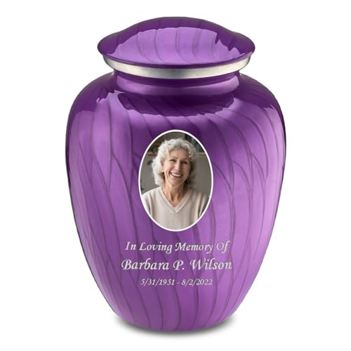 Image of Geturns - Adult Cremation Urns for Human Ashes I Large Pearl Purple Photo Funeral Urn for Female and Male I 200 lbs