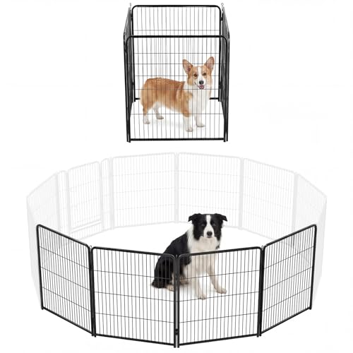Image of DUMOS Dog Playpen 32 Inch 4 Panels Indoor Outdoor Metal Pet Fence | Foldable Dog Play Pen with Door, Portable Exercise, RV Camping, Puppy Small Medium Dogs